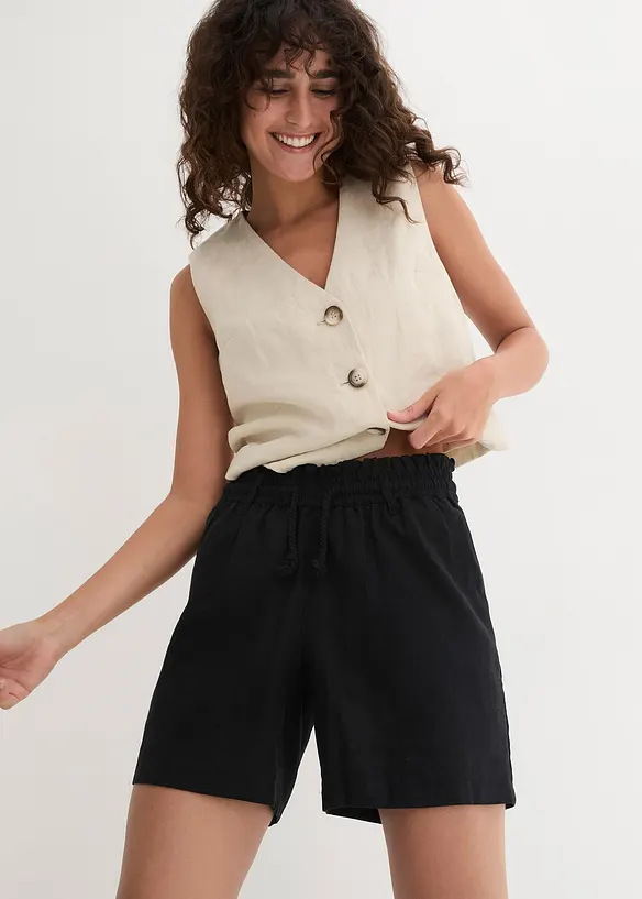 Paperbag-shorts med lin, bonprix