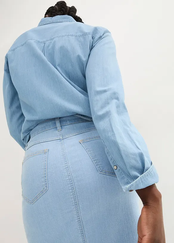 Jeansskjørt med splitt, bonprix