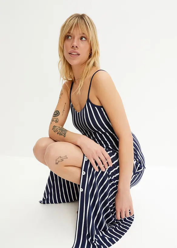 Sommerlig jerseykjole med knappestolpe og striper, bonprix