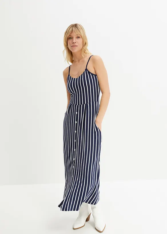 Sommerlig jerseykjole med knappestolpe og striper, bonprix