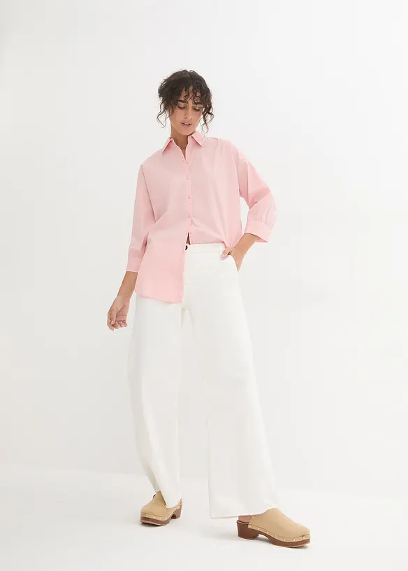 Oversized skjorte i bomull med 3/4-lange ermer, bonprix