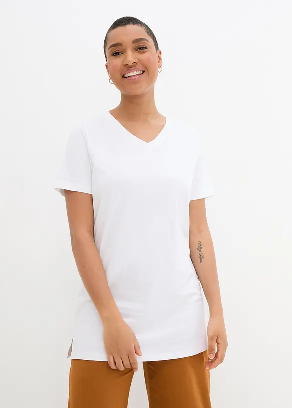 Lang topp med V-hals (2-pack), bonprix