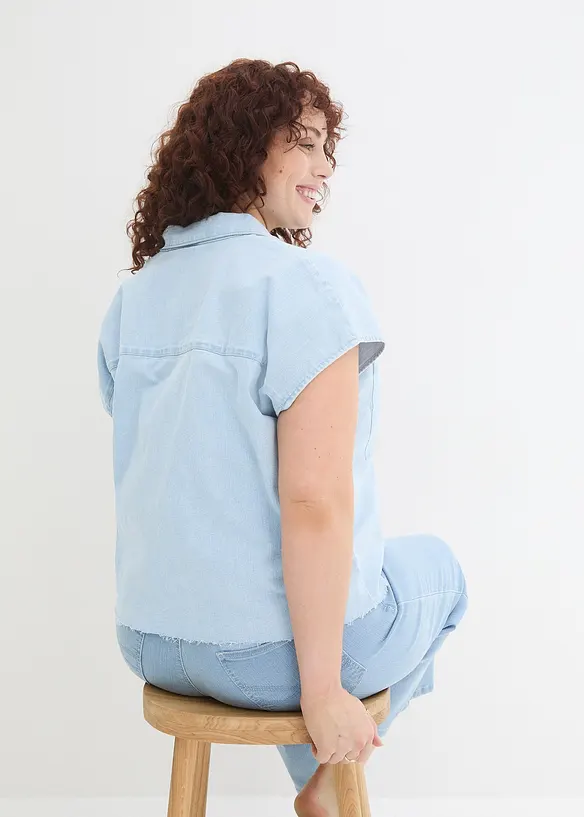 Kort boxy jeansbluse, bonprix