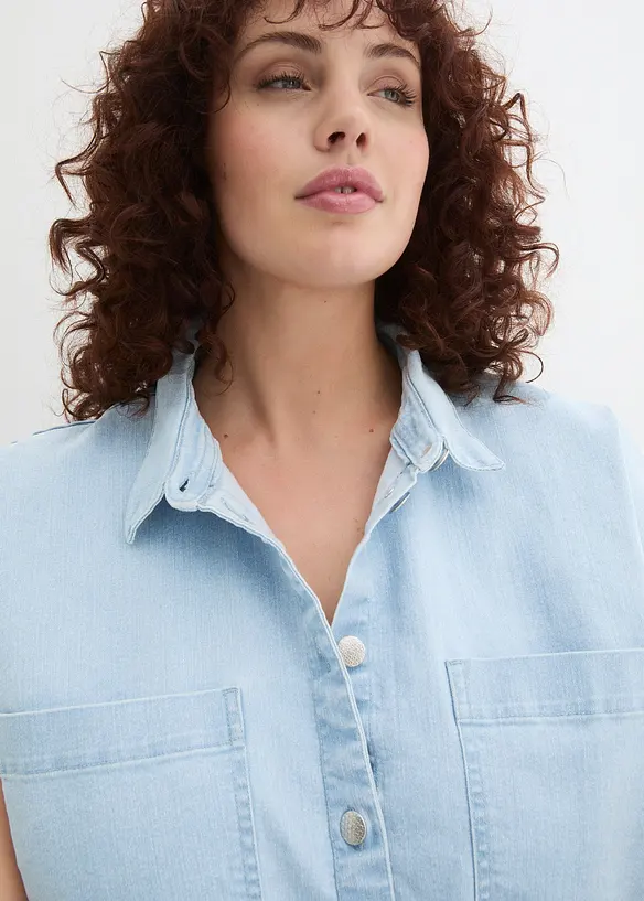 Kort boxy jeansbluse, bonprix