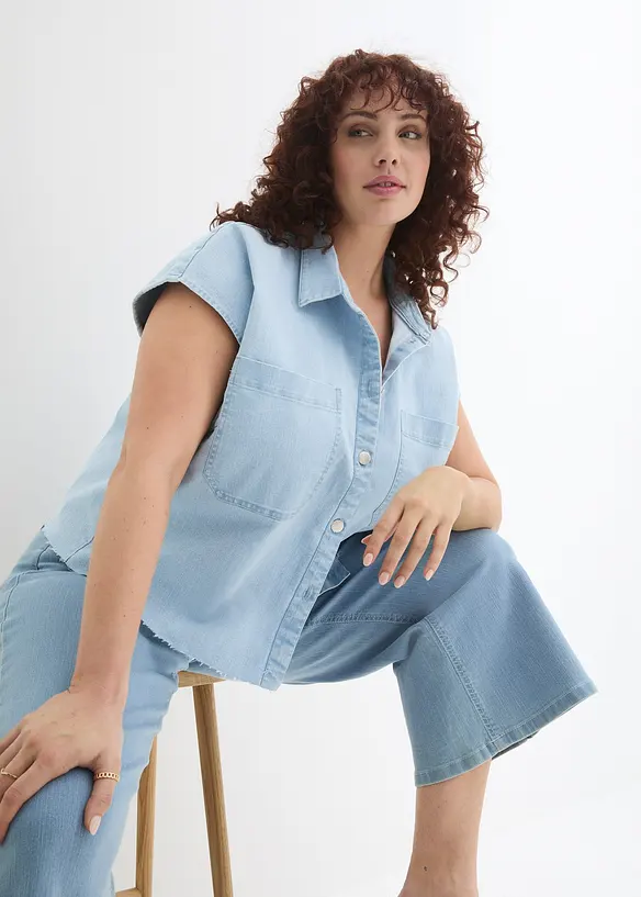 Kort boxy jeansbluse, bonprix