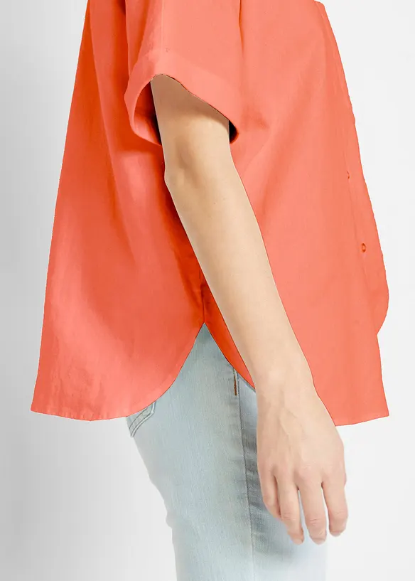 Oversized bluse med kort arm og lin, bonprix