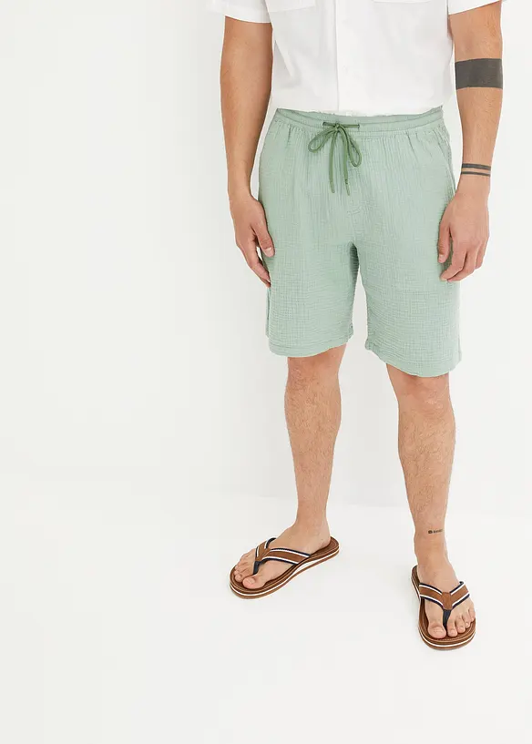 Shorts i 100% bomullsmusselin, Regular Fit, bonprix