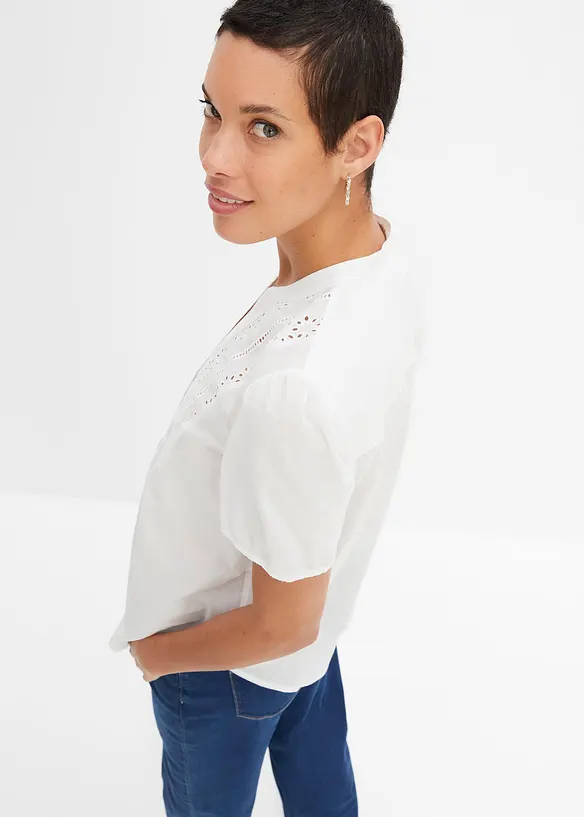 Bluse med hullbroderi, bonprix