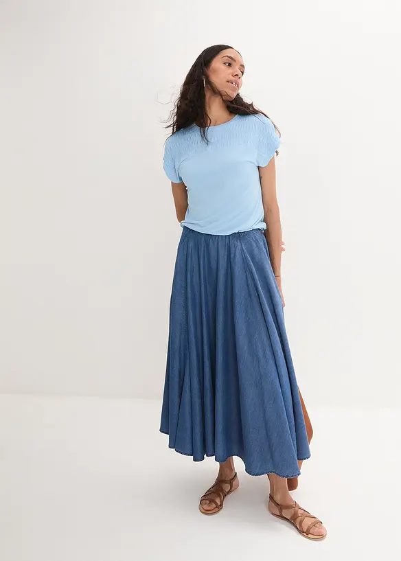 High waist denimskj&oslash;rt, komfortlinning, &oslash;kologisk bomull, bonprix