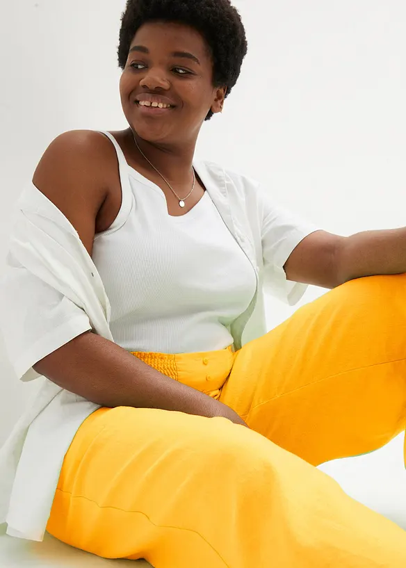 Bukse i lett linmiks med vide ben, bonprix