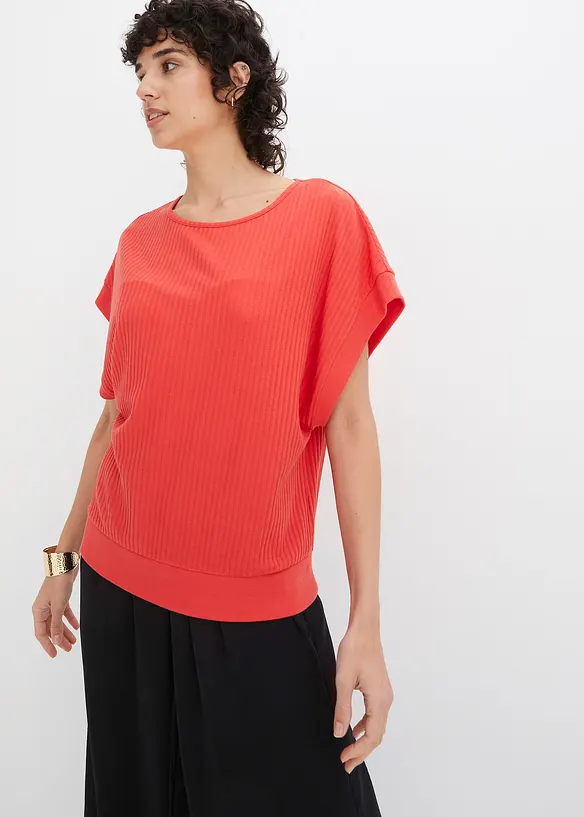 Ribbet topp med flaggermusermer, bonprix