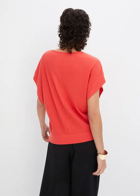 Ribbet topp med flaggermusermer, bonprix