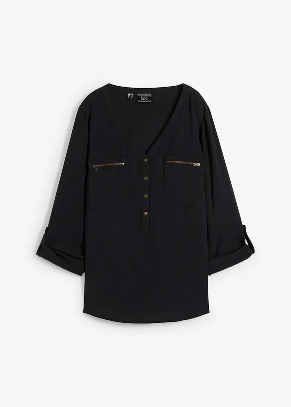 Viskosebluse med V-hals, lange ermer, bonprix