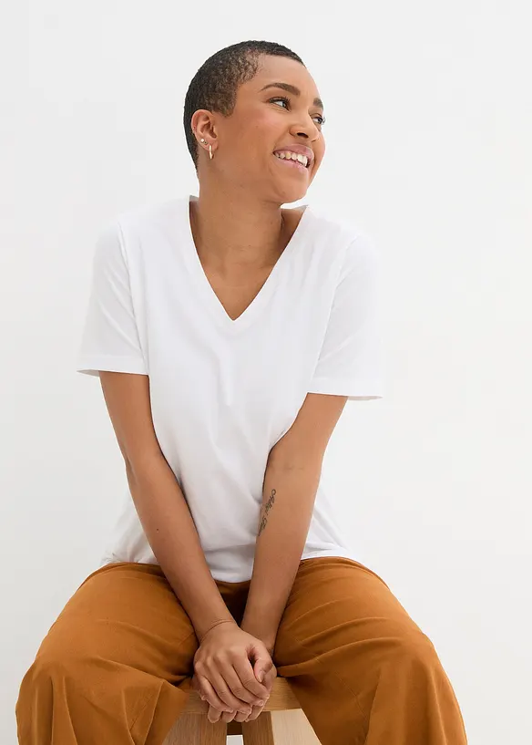 Lang topp med V-hals (2-pack), bonprix