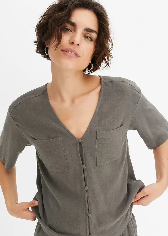 Kortermet bluse i viskose- og linmiks, bonprix