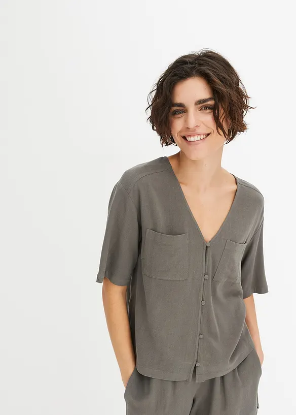 Kortermet bluse i viskose- og linmiks, bonprix