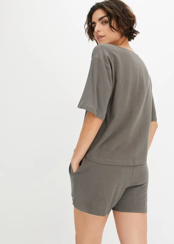 Kortermet bluse i viskose- og linmiks, bonprix