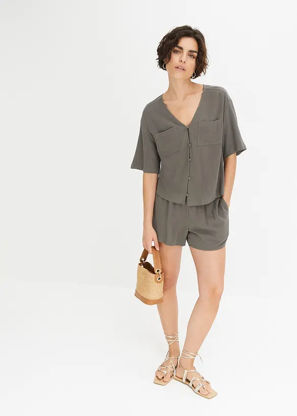 Kortermet bluse i viskose- og linmiks, bonprix