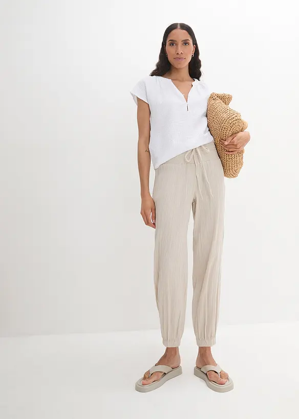 Musselin-bukse med smock-linning, bonprix