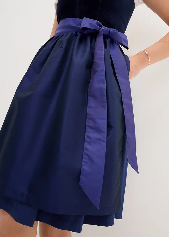 Tyrolerkjole med overdel i fl&oslash;yel og forkle i sateng (2-delt sett), bonprix