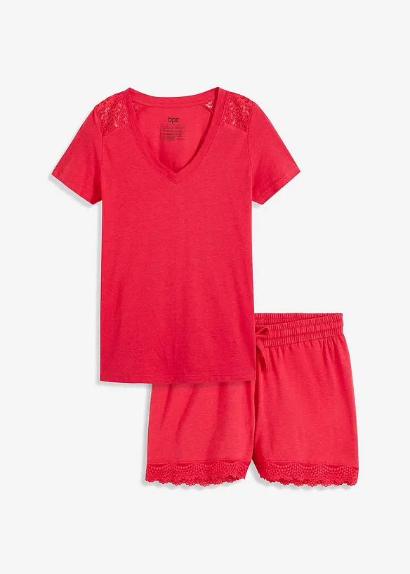 Kort pyjamas med fin blondebesetning, bonprix