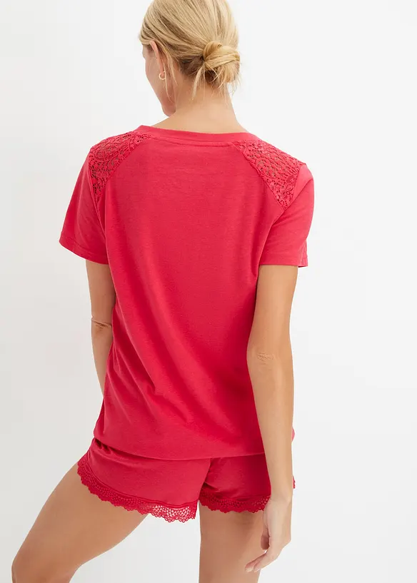 Kort pyjamas med fin blondebesetning, bonprix