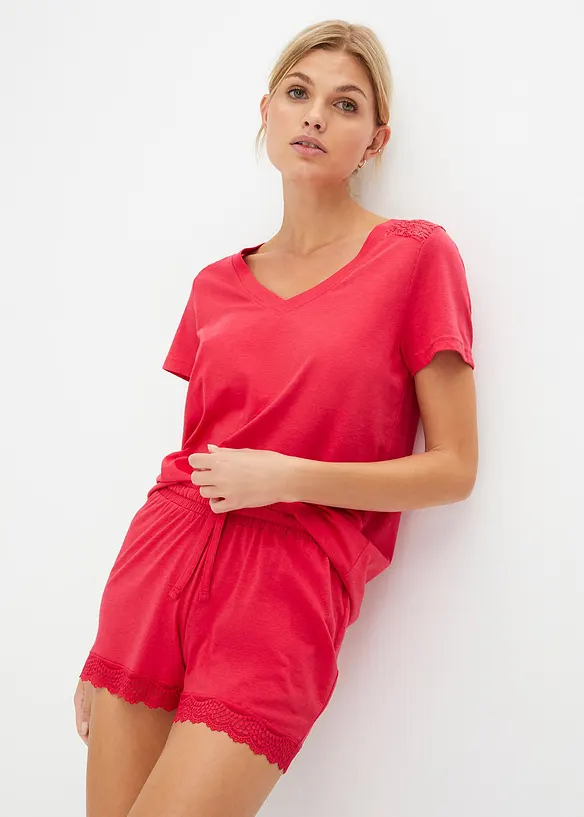 Kort pyjamas med fin blondebesetning, bonprix