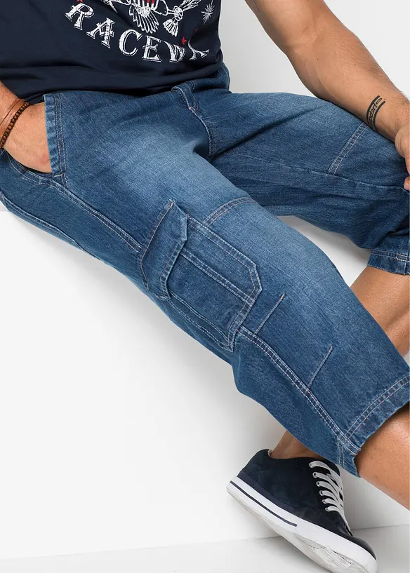 Regular Fit 3/4-cargojeans med stretch, Straight, bonprix