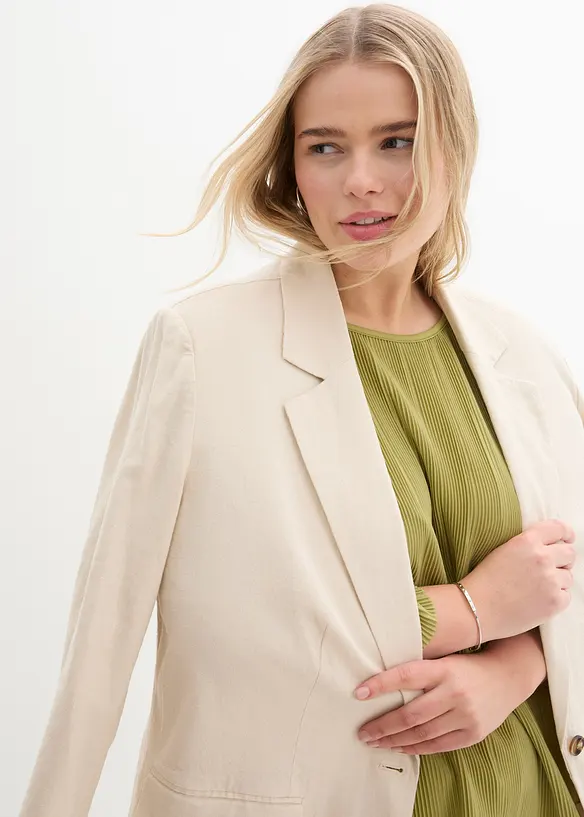 Lang blazer i lin- og viskosemiks, bonprix