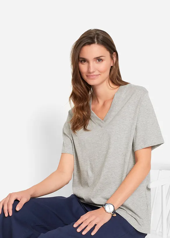 Vid, lang topp med V-hals, kortermet (5-pack), bonprix