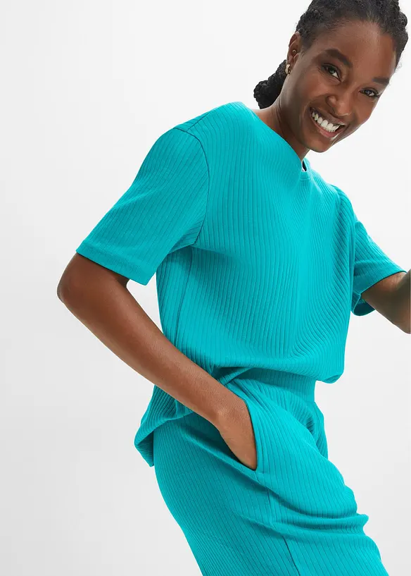 Loungewear-kosedress i ribbemateriale med kulotte, bonprix