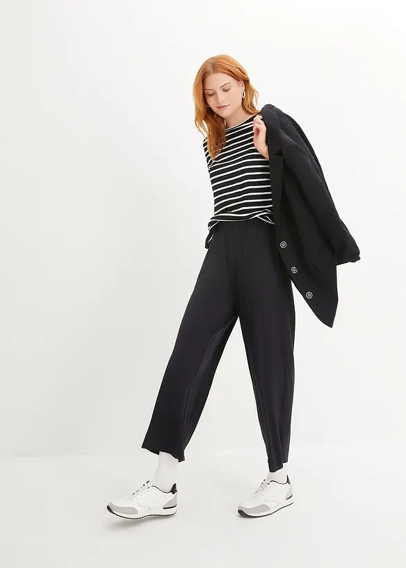 Ankellang bukse i trikot, High Waist (2-pack), bonprix