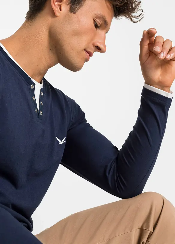 Langermet topp med innfelling på kantene (2-pack), bonprix