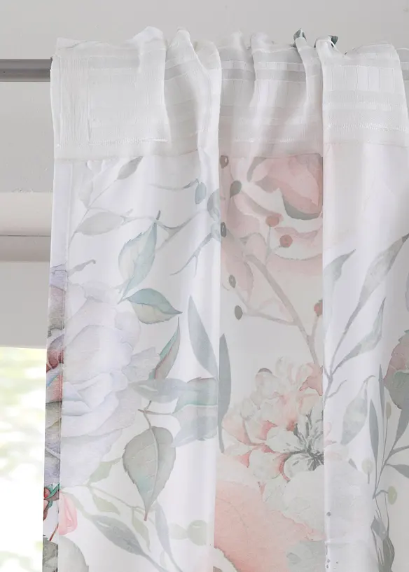 Mikrofibergardin med roseprint, med resirkulert polyester (1-pack), bonprix