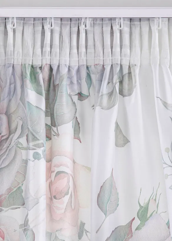 Mikrofibergardin med roseprint, med resirkulert polyester (1-pack), bonprix