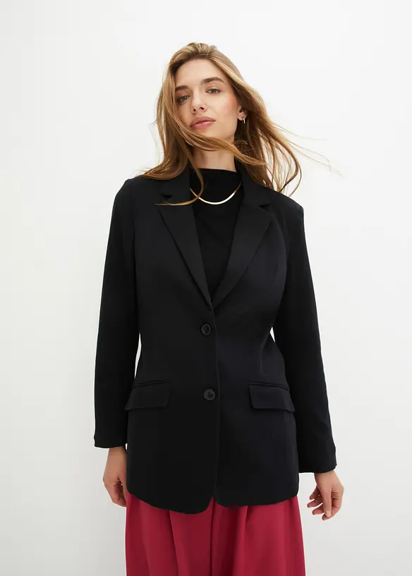 Lang blazer i bomullsjersey, bonprix
