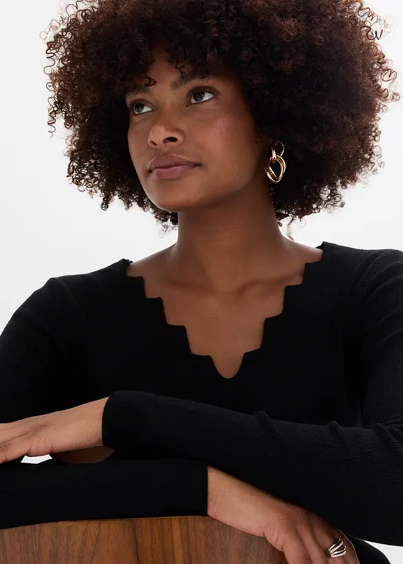 Finstrikket genser i myk viskosemiks, bonprix