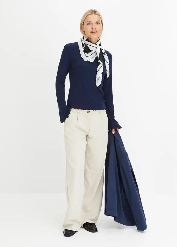 Ribbet langermet topp, bonprix