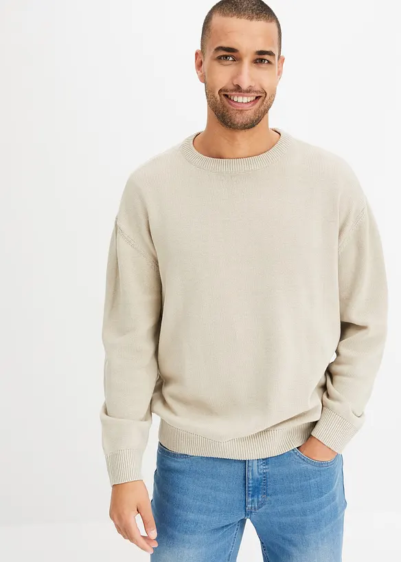 Genser med bomull og rund hals, Loose Fit, bonprix