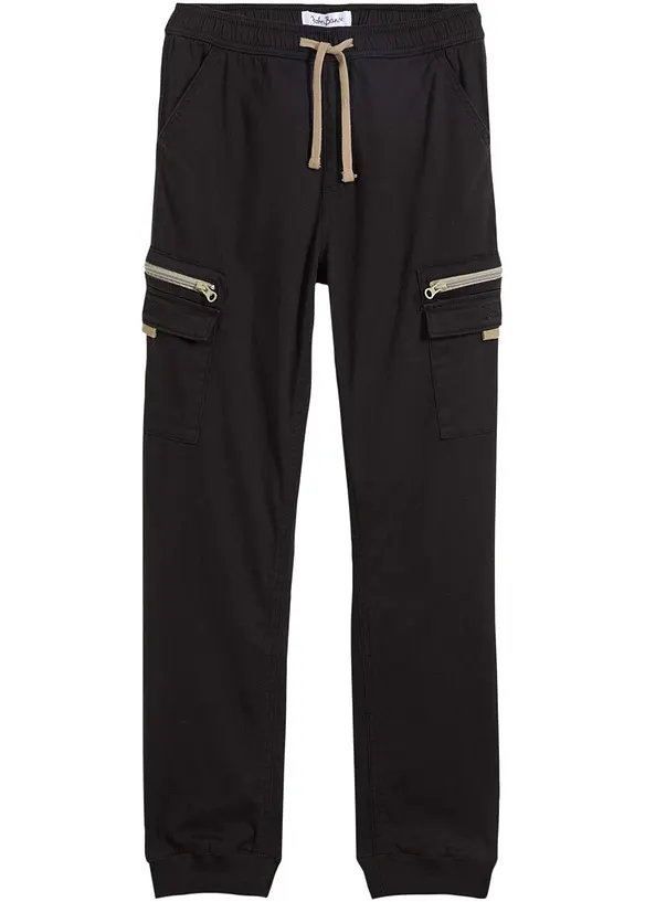 Regular Fit pull on-cargobukse i elastisk bomullsmiks, Straight, bonprix