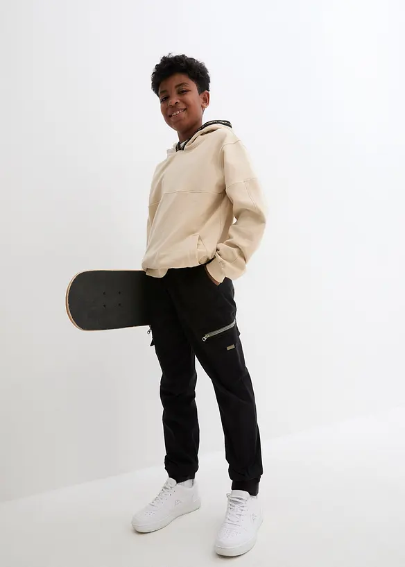 Regular Fit pull on-cargobukse i elastisk bomullsmiks, Straight, bonprix