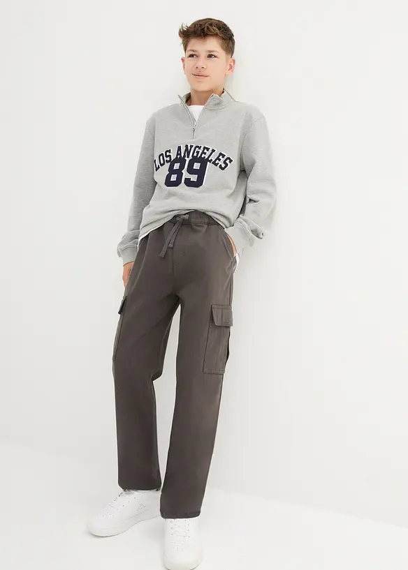 Loose Fit-pull on-cargobukse i 100% bomull, Straight, bonprix