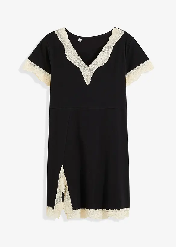 Kort nattkjole med delikate blonder, bonprix