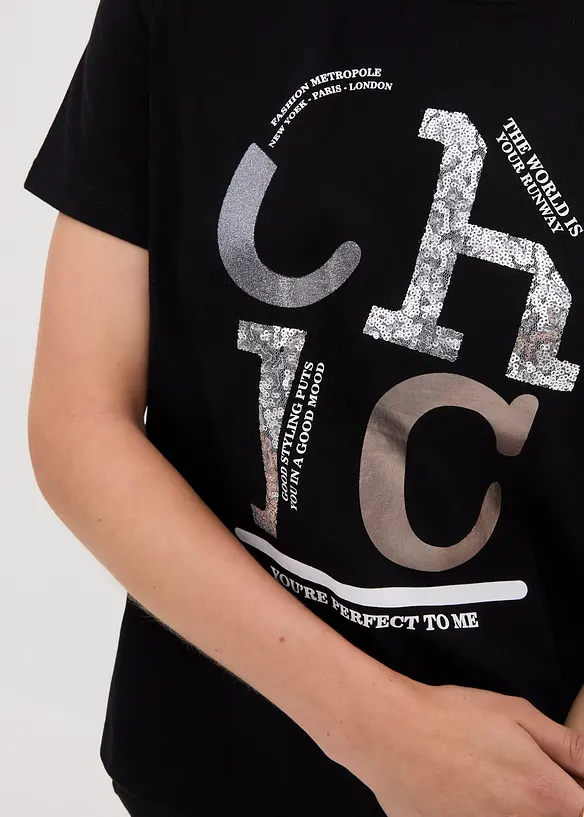 T-skjorte med glitterprint, bonprix