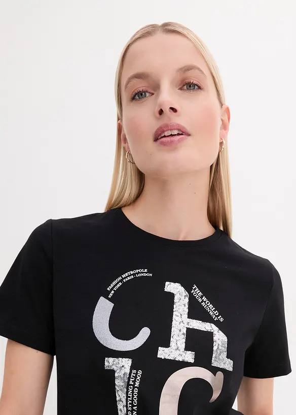 T-skjorte med glitterprint, bonprix