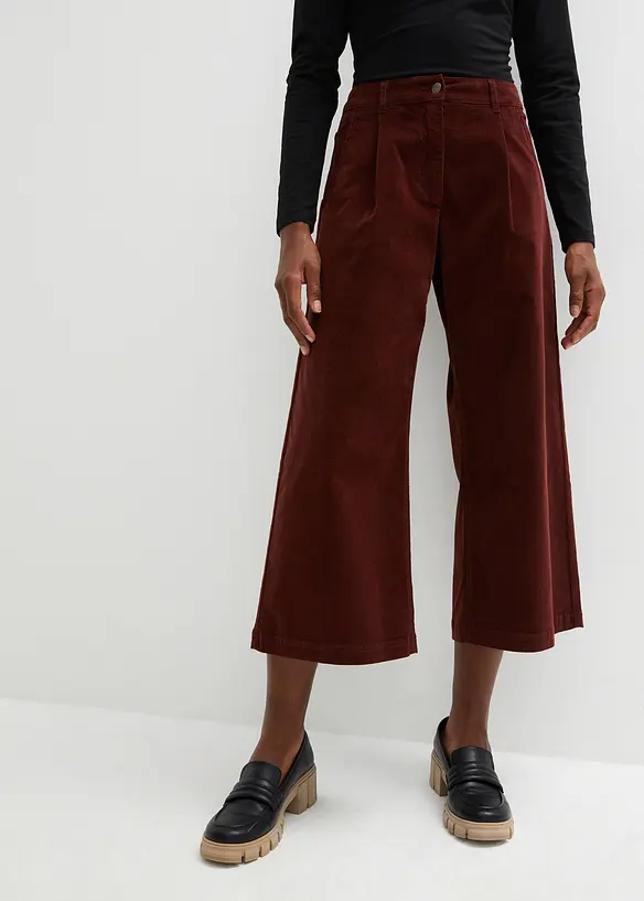 Vid culotte i stretch-cord med High Waist-komfortlinning, 7/8-lengde, bonprix