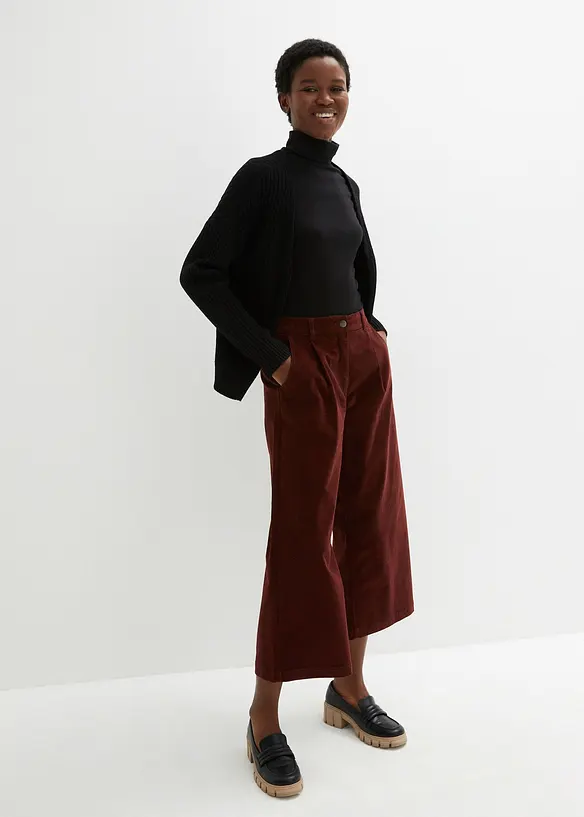 Vid culotte i stretch-cord med High Waist-komfortlinning, 7/8-lengde, bonprix
