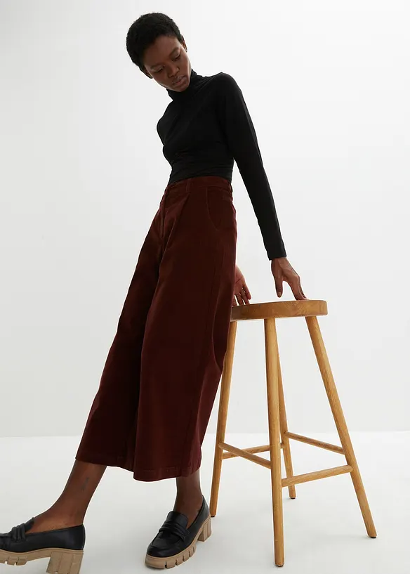 Vid culotte i stretch-cord med High Waist-komfortlinning, 7/8-lengde, bonprix
