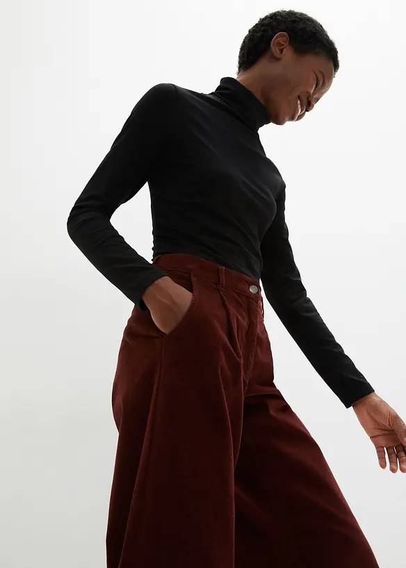 Vid culotte i stretch-cord med High Waist-komfortlinning, 7/8-lengde, bonprix