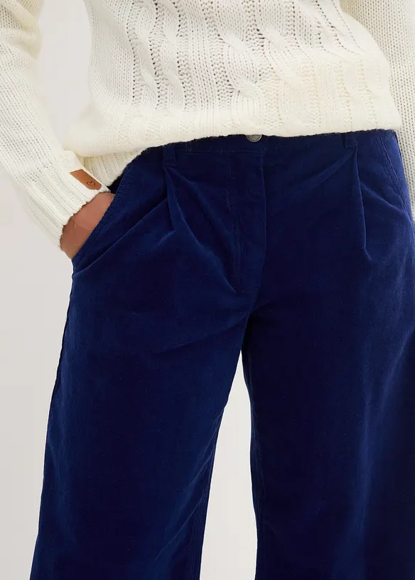 Vid culotte i stretch-cord med High Waist-komfortlinning, 7/8-lengde, bonprix